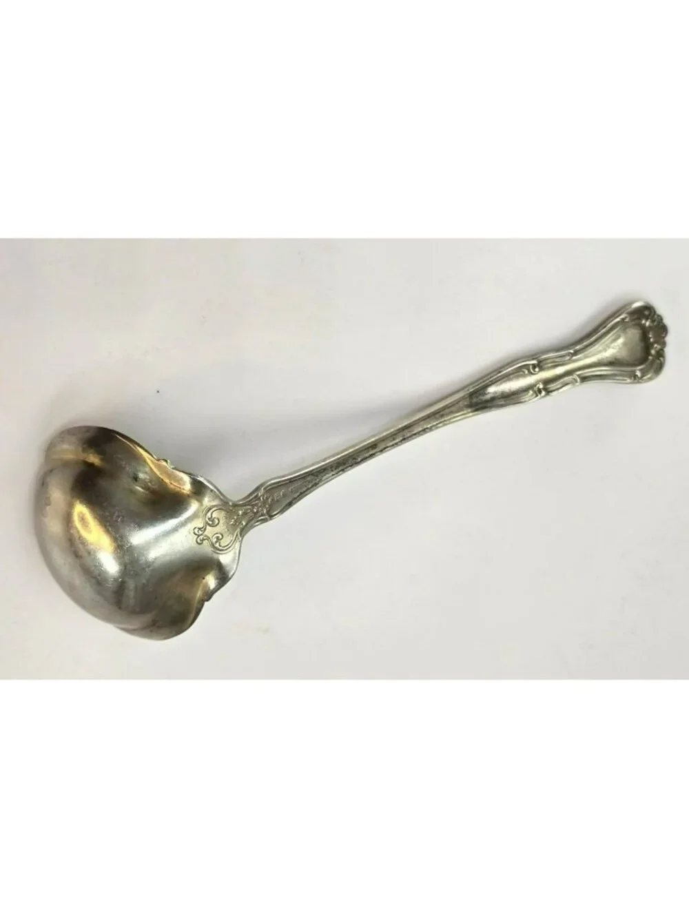 Vintage Sterling Silver Gravy Ladle Ornate Monogrammed Floral Handle 6